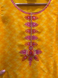 Yellow Embroidered Kurti