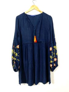 Rena Navy Blue Embroidery Printed Dress (Women)