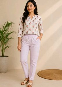 Printed Cotton Kurta with korean pant combo