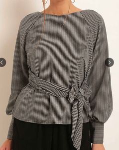 Chic Black & White Gingham Tie-Waist Top
