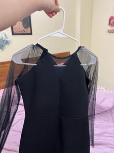 Chic Black Sheer Sleeve Dress