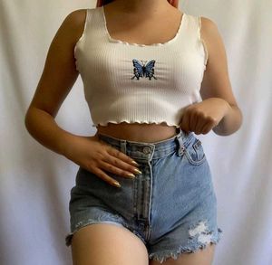 Shein Ofwhite Butterfly Embroidered Tank Top
