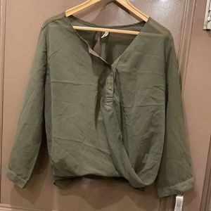 Chic Olive Green Wrap Top
