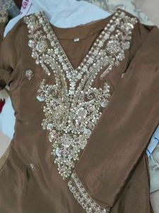 Elegant Brown Embroidered Kurta Set with Sharara
