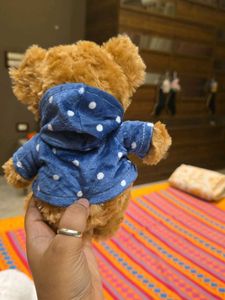 Cute Teddy Bear with Blue Polka Dot Hoodie