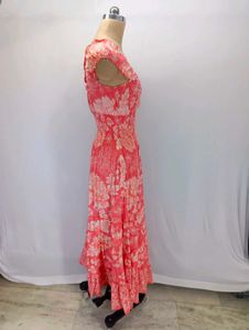 Coral Floral Print Midi Dress
