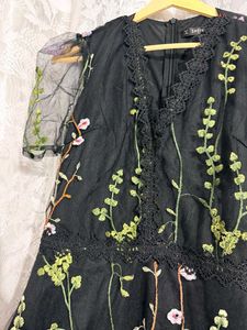 Shein Chic Embroidered Black Mesh Dress