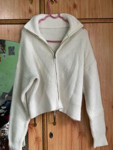 Cream Knit Zip-Up Sweater