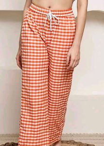 Orange Gingham Wide Leg Pants