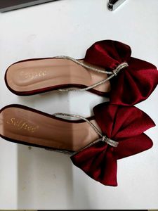 Burgundy Bow Slide Sandals