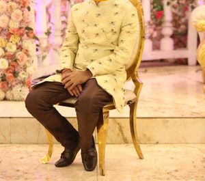 Men Wedding Pista Green Embroidery IndoWestern Set