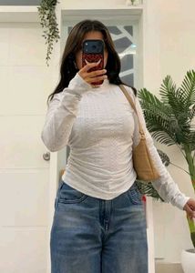 Chic Ruched White Eyelet Top