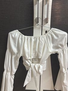 Chic White Bell Sleeve Crop Top