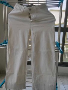 Cream Wide Leg Button Fly Pants