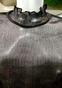 Sparkly Sheer Mock Neck Long Sleeve Top
