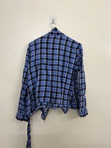 Blue Plaid Zipper Front Shirt