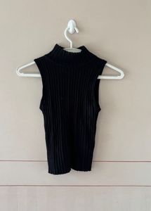 Sleek Black Mock Neck Sleeveless Top