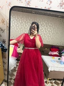 Elegant Red Tulle Evening Gown❤️🎀🦋