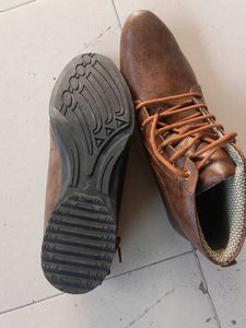 Brown Faux Leather Lace-Up Boots
