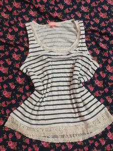 Striped Tank Top with Lace Trim