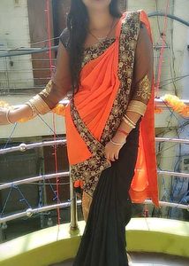 Elegant Orange &amp; Black Saree