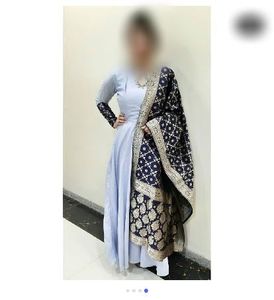 Light Blue Kurta Set with Embellished Sleeves