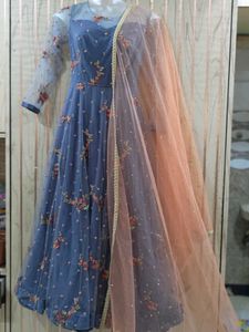 Elegant Embroidered Grey Gown