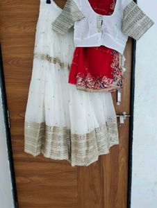White &amp; Red Sequinned Lehenga Choli