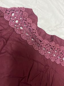 Maroon Lace Yoke Top