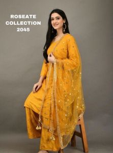 Elegant Yellow Kurta Set with Dupatta and palazzos