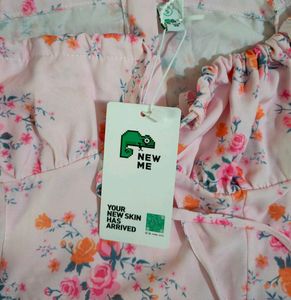 Pink Floral Puff Sleeve Midi Dress