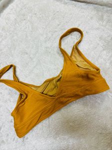 Mustard Yellow Ribbed Bikini Top