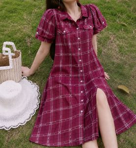 Burgundy Plaid Shirt Dress