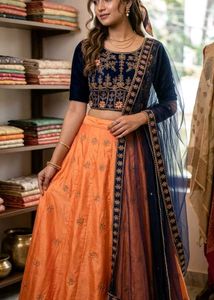 Beautiful Orange & Navy Lehenga Choli Set