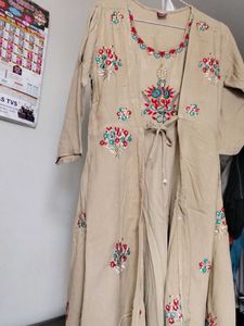 Embroidered Beige Kurta Set