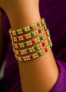 Elegant Gold-Tone Bangles with Pearls & Gemstones