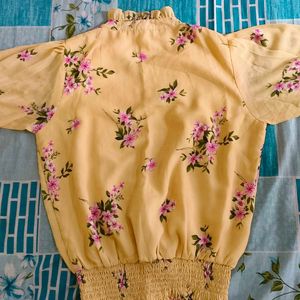 Yellow Floral Smocked Top