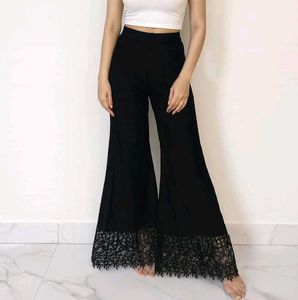 Black Lace Trim Palazzo Pants