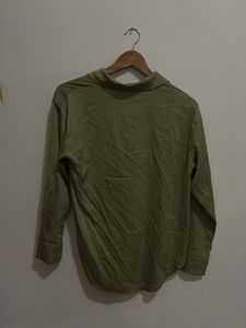 Olive Green Satin Button-Up Shirt
