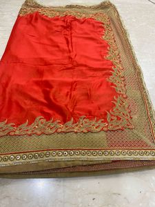 SALE! Gorgeous Red Golden Saree Satin
