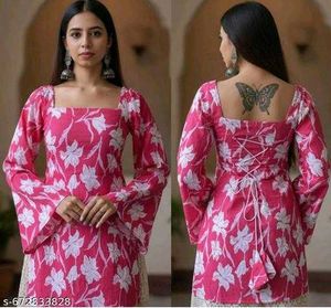 Kurta Corset Back Kurti - Pink Floral