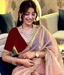Elegant Pink Organza Saree with Embellished Blouse