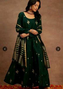 Silk Green Woven Design Anarkali Kurta set