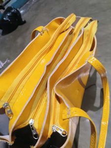 Bright Yellow Faux Leather Tote Bag