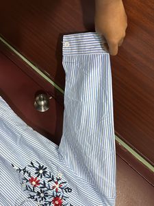 Blue Striped Embroidered Tunic Top