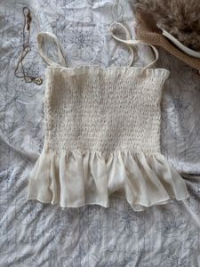 Smocked Camisole Top with Ruffle Hem