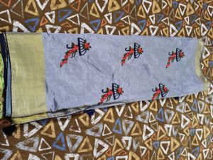 Elegant Grey Embroidered Saree Set