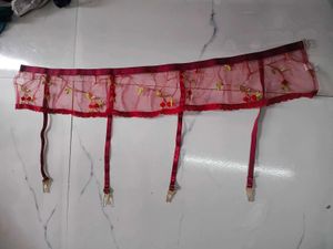 Burgundy Embroidered Garter Belt &amp; Stocking(1400)