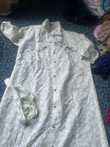 Leaf Print Shirt Dress