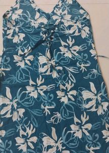 Blue Floral Halter cotton long kurti